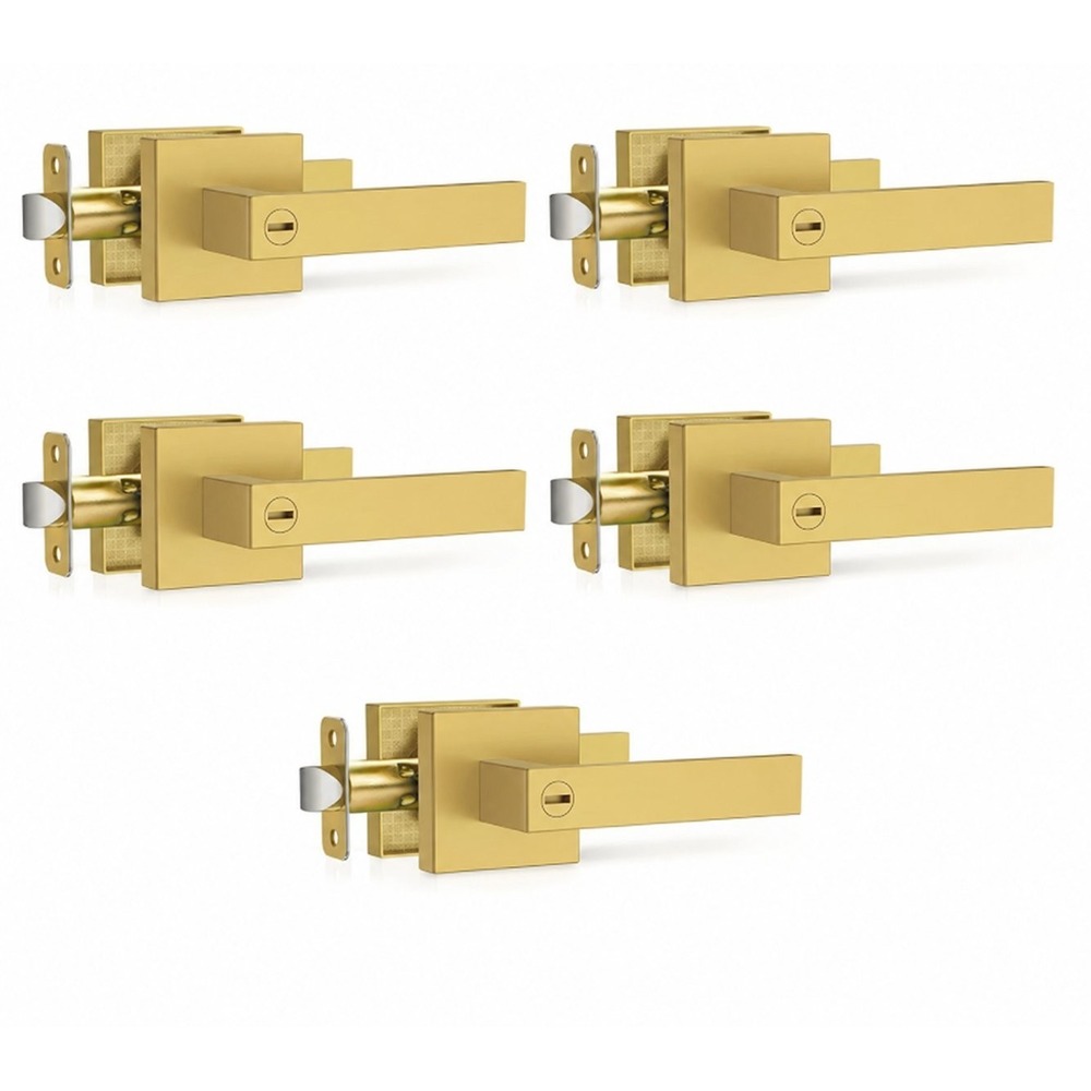 Plustool 5 Pack Gold Privacy Door Lever Handles Heavy Duty Bedroom Bathroom
